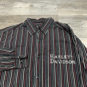 Vintage Y2K Harley Davidson Motorcycles Black Red Pinstripe Mens S Button Shirt‎